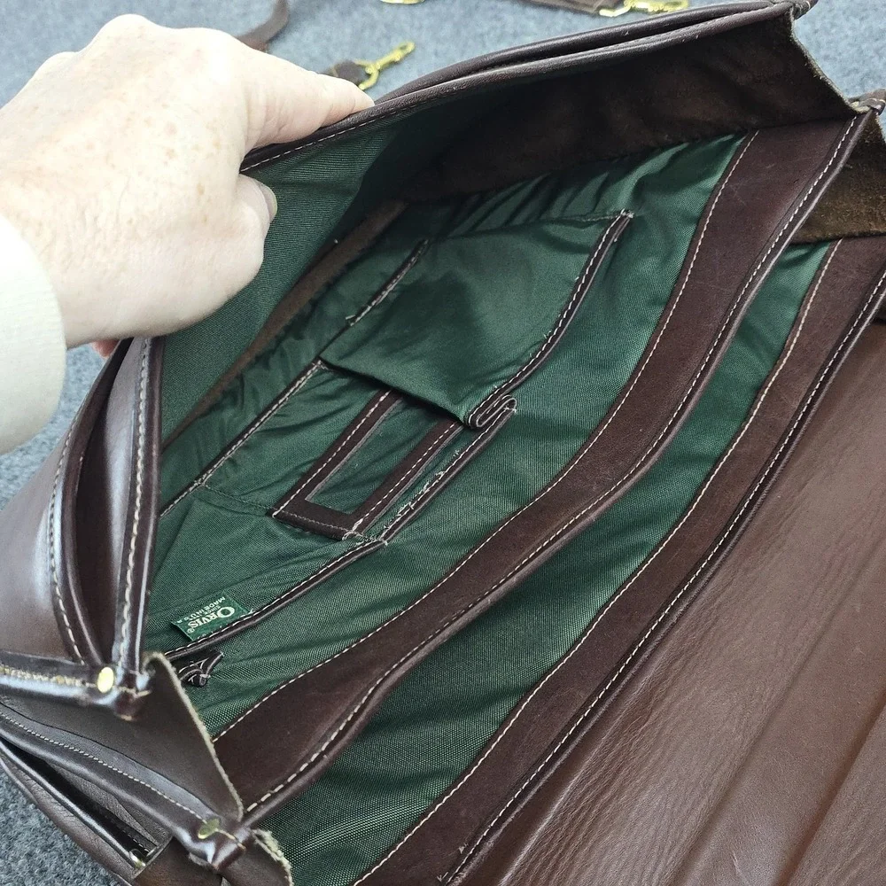 Orvis Vintage Leather Briefcase USA Brown Rawhide Messenger Bag‎ 16x13 Strap